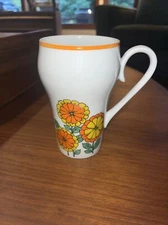 Stylecraft Mug Flowers Vintage Mod 1960s Japan Soda Shape Orange Yellow Green