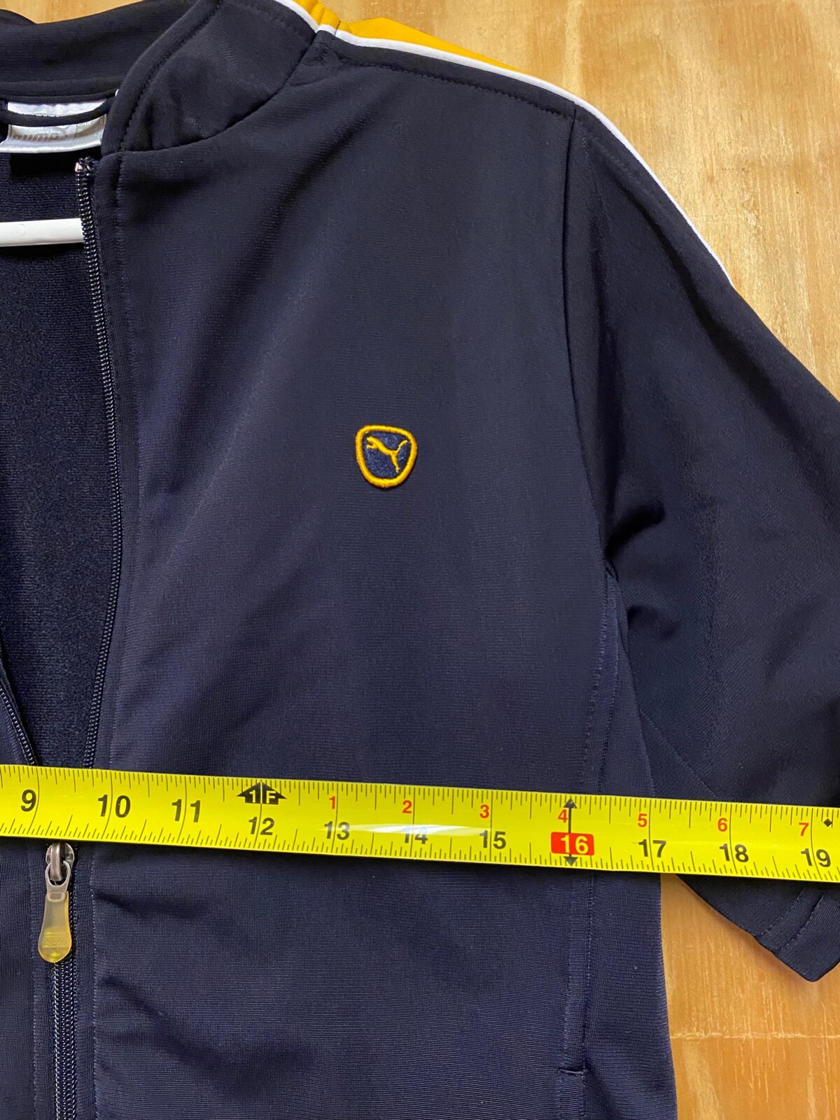 Puma Men's Short Sleeve Full Zip Blue Yellow Logo Atheltic Bike Size L