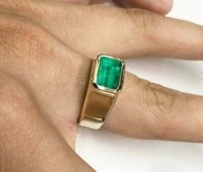 Vintage Style 3.20 Ct Lab-Grown Emerald Art Deco Antique Ring 14K Yellow Gold FN