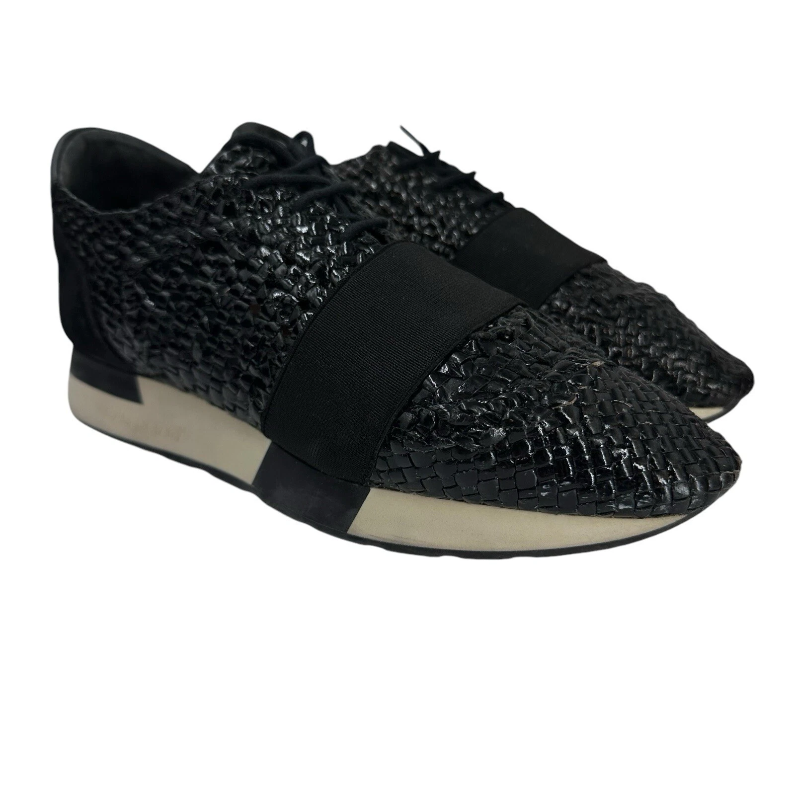 Sneakers Balenciaga Rafia Runners in pelle intrecciata nera taglia 37 US taglia 7