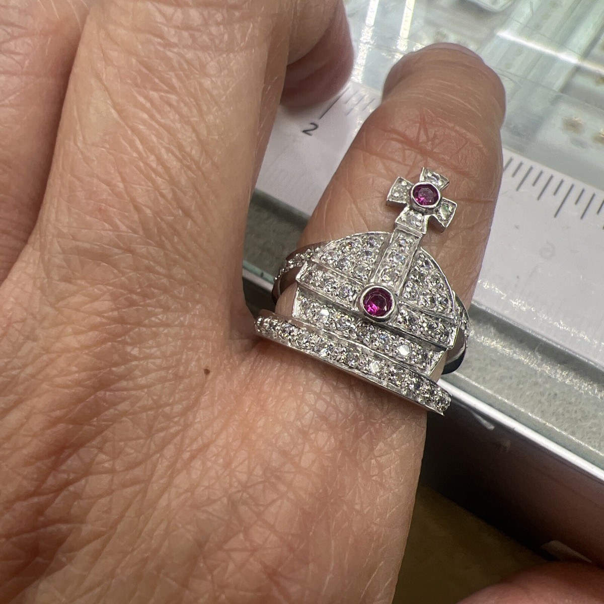 Vivienne Westwood Silver Mini Orb Ring White CZ Bling Red CZ Vivienne Westwood Silver Mini Orb Ring White CZ Bling Red CZ