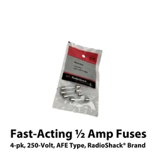 4-pk Fast-Acting ½ Amp 250-Volt Fuses, RadioShack® 270-1003, AFE 1/2 Amp 0.5 Amp