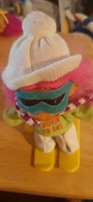 Vintage 5" Troll Born to Ski Skier with Goggles Scarf & 1 Pole, Free S&H