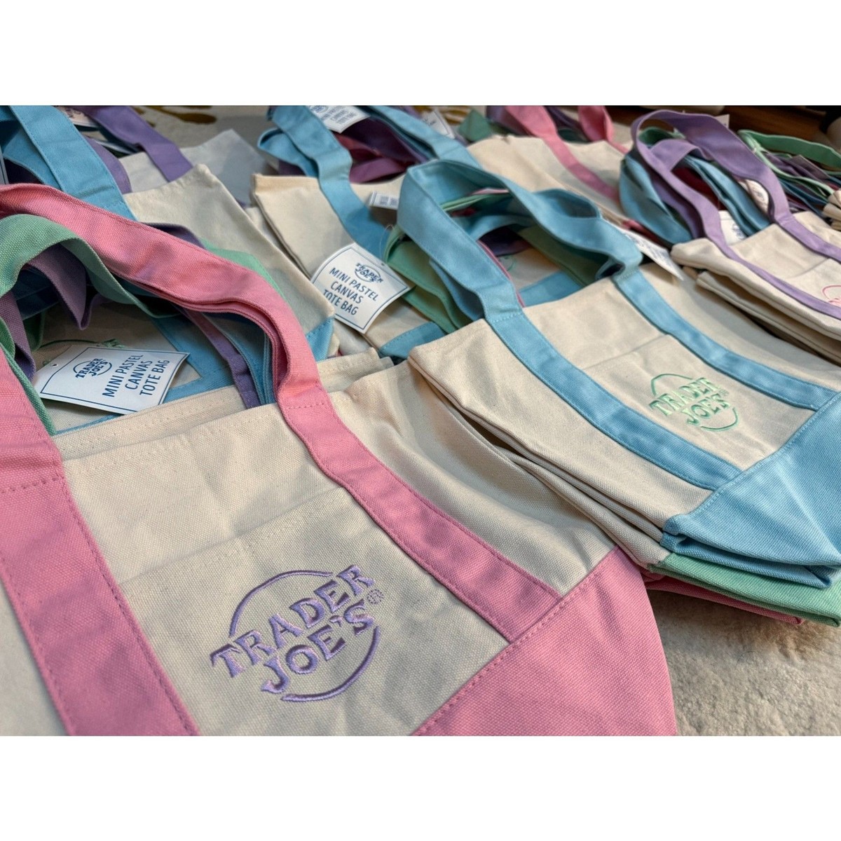 Trader Joe's Mini Pastel Canvas Tote Bag Set Of 4 Colors Limited