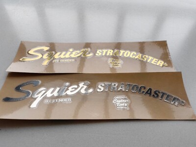 Squier By Fender Guitar Bass Headstock Self-Adhesive Metal Sticker Gold+Silver