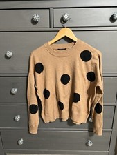 Tahari Medium Brown Sweater With Black Polk A Dots