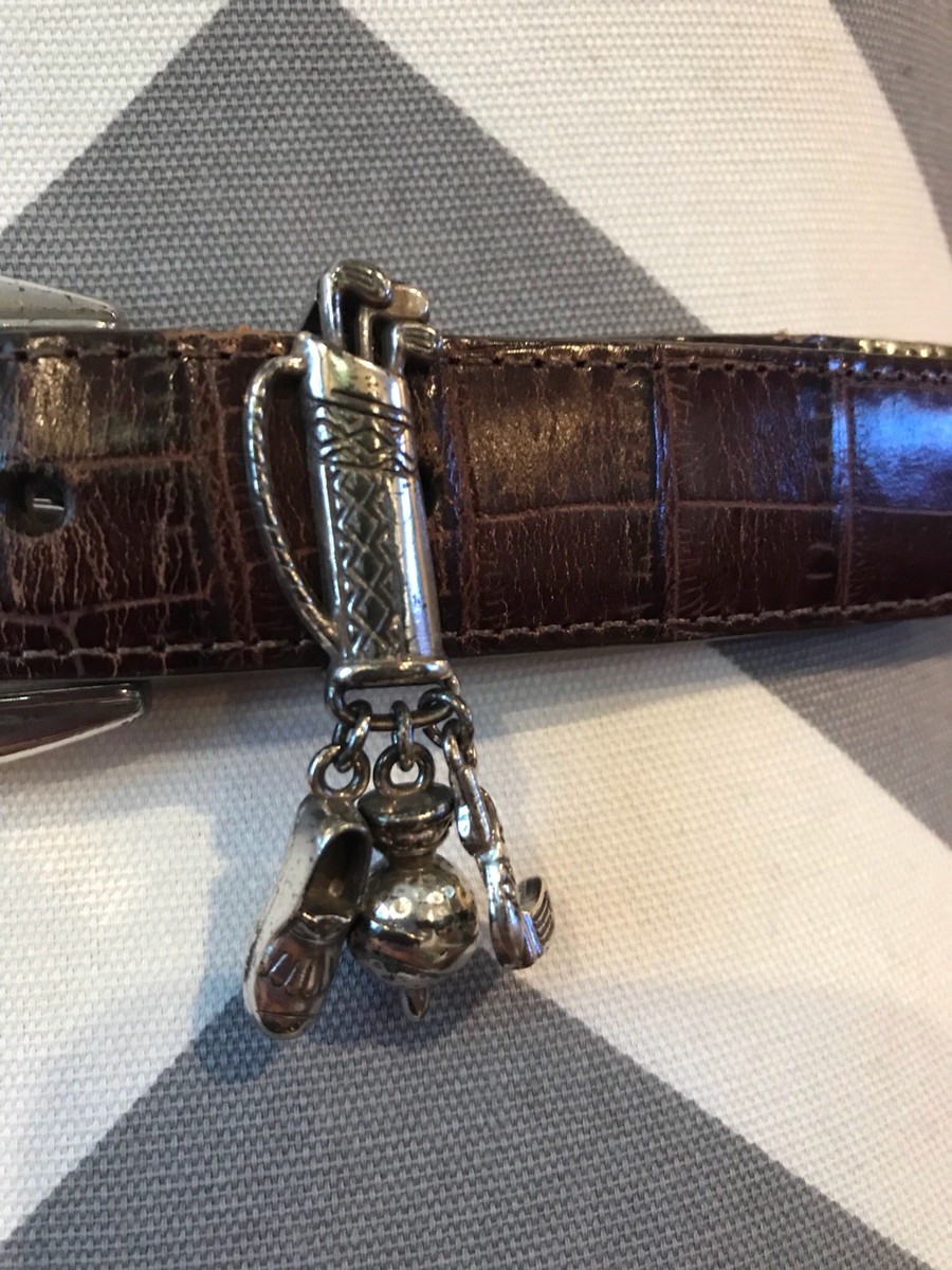 Brighton Golf Belt Womens XL 36 Brown Croc Embossed Leather Silver Tone Charm BRIGHTON women main image 3