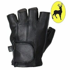 Top Grade Deer Skin Leather Fingerless Motorcycle Gloves Gel Palm