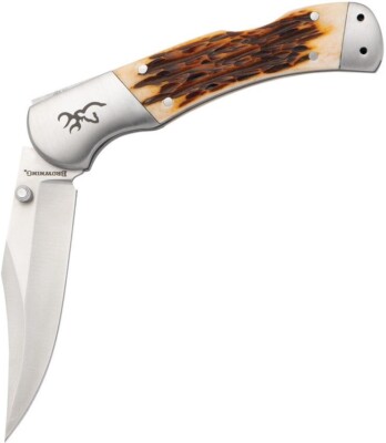 BR0530B Browning Lockback Knife Clip Point Blade 9Cr13CoMoV Steel Jigged Bone Ha