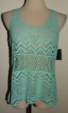 New Womens Signature Studio Crochet Tank Top Small Mint Green Sleeveless Shirt