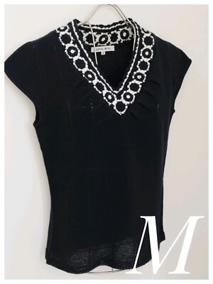Hanae Mori Sommer Strick Navy Ellegant Japan Einfarbig Größe M Top