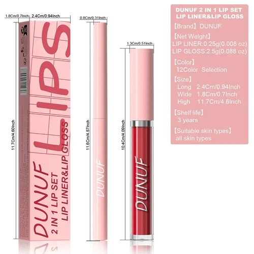 New 2 IN 1 Lip Liner Lip Gloss Set Women Matte Nude Lipliner Lipgloss Pen Pencil - Picture 10 of 22