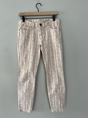 Current/Elliott Stripe Floral Wallpaper Cottagecore Jeans Rose Smoke Skinny 27