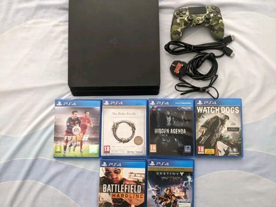 Sony PlayStation 4 Slim 1TB PS4 Schwarz Konsole Bundle Wireless Controller 6 Spiele