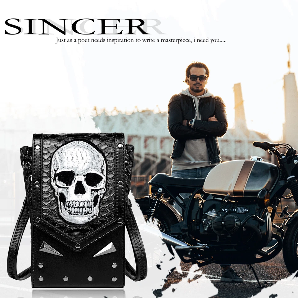 Women's Little Leather Belt Waist Bag Gothic Skull Crossbody Purse Fanny Pack - Image 4 of 4