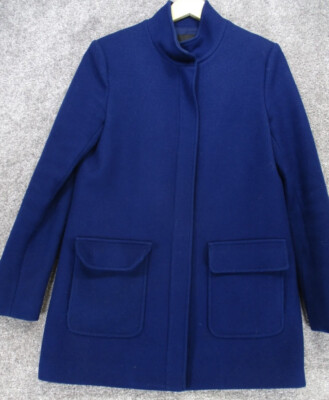 Theory Women M Dolina Dearly Mock Neck Cashmere Wool PeaCoat Jacket Royal Blue