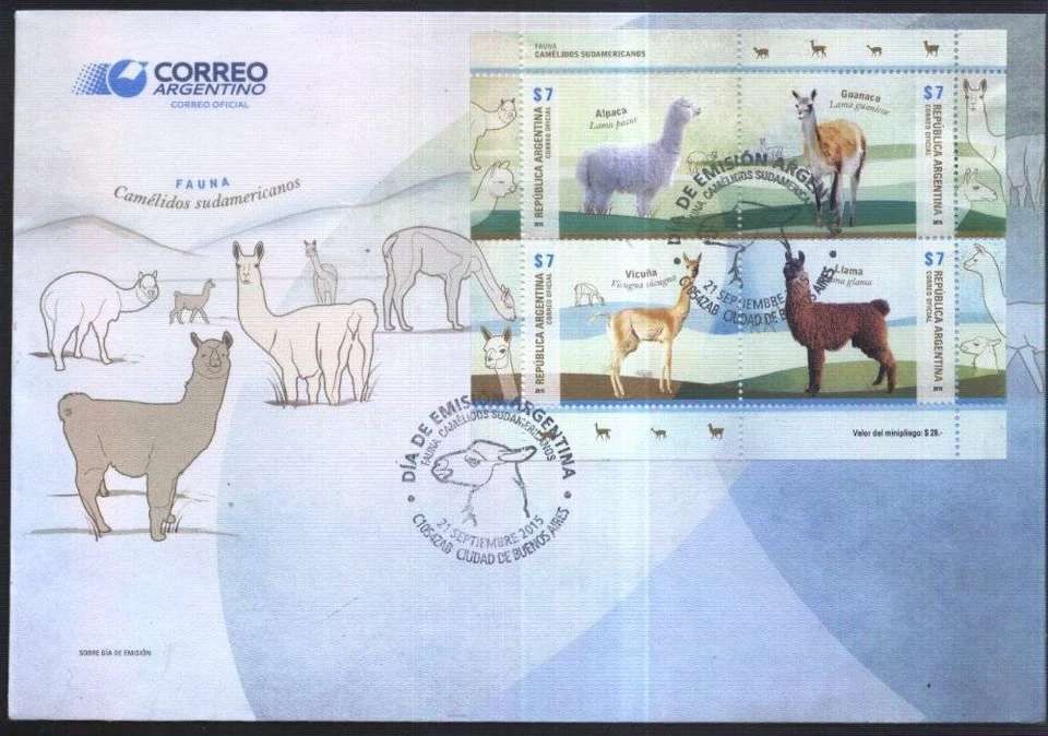 ARGENTINA 2015, FAUNA BIRDS TUCANS CAMELIDS, 2 MINISHEET YV 3085-92 FDC - Image 2 of 2