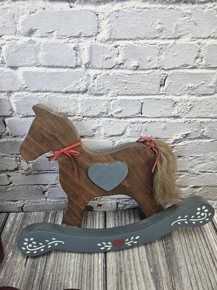 Aplique portavelas y corazón de caballo mecedor de madera vintage decoración de guardería  Foto 3 de 4