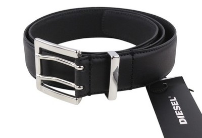 DIESEL Herren Gürtel B-Rock 90 cm schwarz 100% Leder Ösendetail Schnalle *