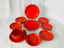Retro Lot of  Rosenthal Thomas Flammfest blood orange colour plates and saucers