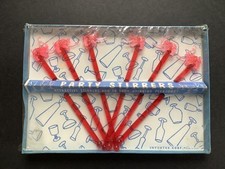 Lot 6 Pink Elephant Stir Swizzle Sticks Plastic Barware Drinks USA VTG Nos MCM
