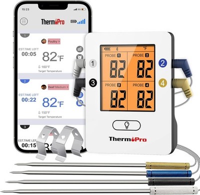 Rechargeable Wireless Meat Thermometer - 4 Probes for BBQ Lovers & Grill Masters