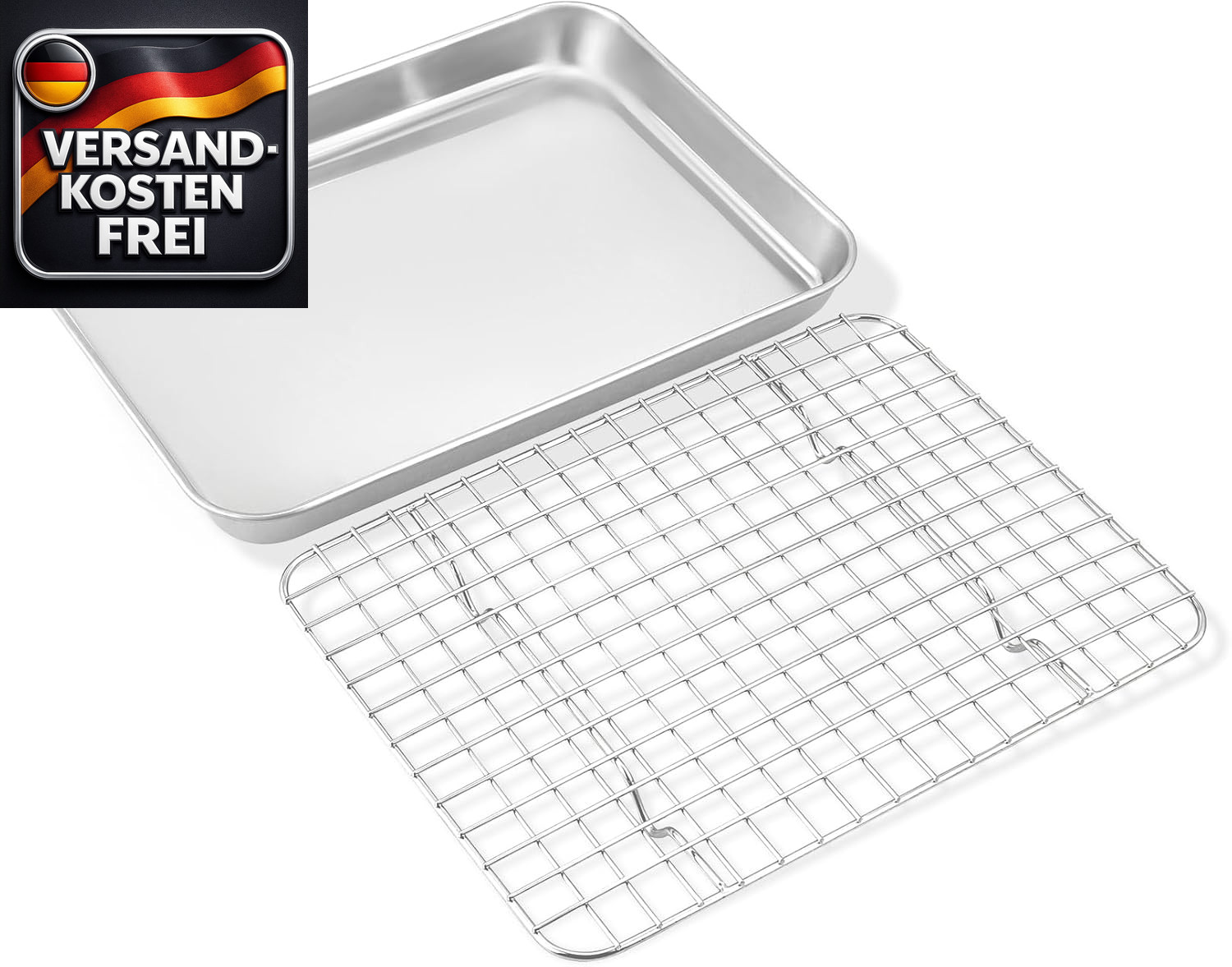 Backblech mit Abkühlgitter Set aus Edelstahl 26x20cm für Backen und Kühlen