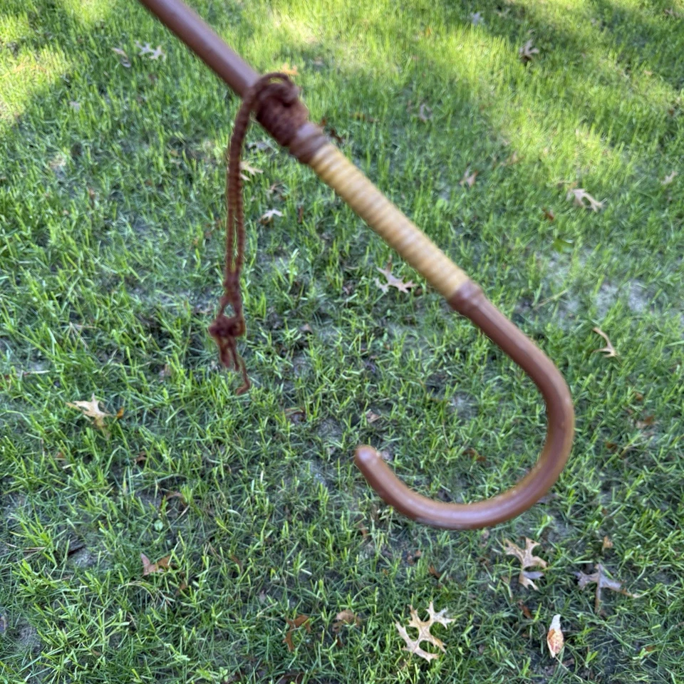 Vtg Parasol Umbrella Schwartz Gold Finish Metal Bamboo Faux Leather 31"D 30"L - Image 3 of 4