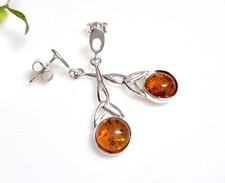 Bernstein Ohrstecker Silber 925 Ohrringe rund lang echt Sterlingsilber cb65