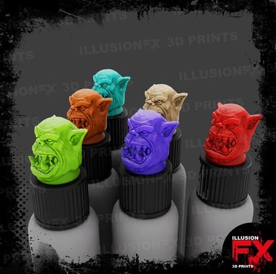 Zwei dünne Mäntel (2TC) - Ork Head Forward - 3D-gedruckte Tropfflaschendeckelverschlüsse