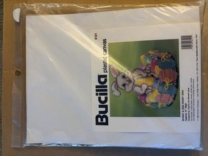 Vintage Bucilla Easter Bunny & Egg Candy Dish Pastels 9" 1994 Plastic Canvas NOS
