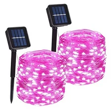 Total 200 LED Solar Powered Copper Wire String Lights Outdoor, 2 Pack Pink
