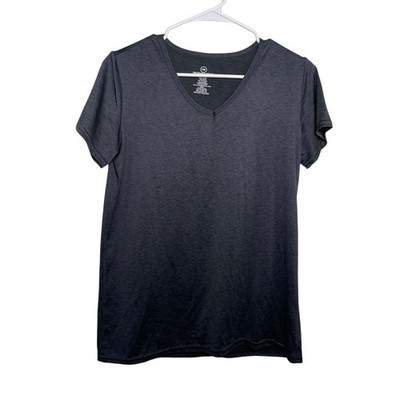 Real Essentials T-Shirt Women's Medium V-Neck Short Sleeve Athletic Gray Top