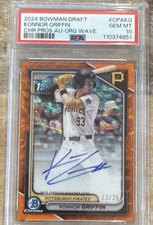 2024 Bowman Draft Konnor Griffin Orange Wave Auto /25 PSA 10 Pirates