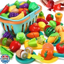 70 PCS Cutting Play Food Toy for Kids Kitchen, Pretend Fruit andVegetables Ac