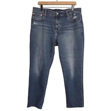 GAP Sz 14R Girlfriend Mid Rise Medium Blue Distressed Jeans