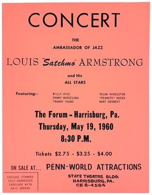 Louis Satchmo Armstrong / Concert Broadside Forum Harrisburg Pennsylvania 1960