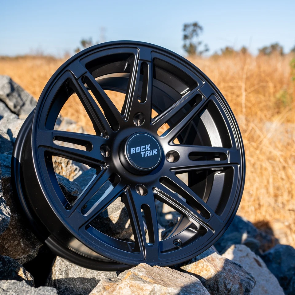 4pc 14" RT103 RockTrix Wheels ATV UTV SxS, 14x7, 4+3, 4x137 4/137, Matte Black - Image 2 of 4