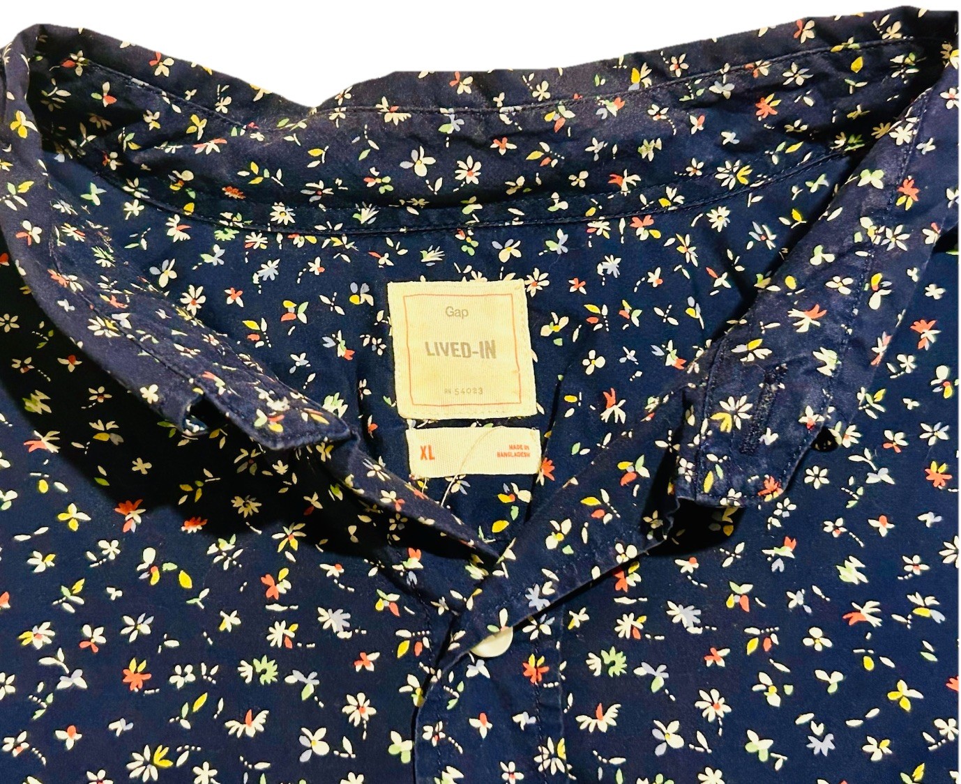 Gap Collared Button Down Shirt Lived-In Navy Flor… - image 4