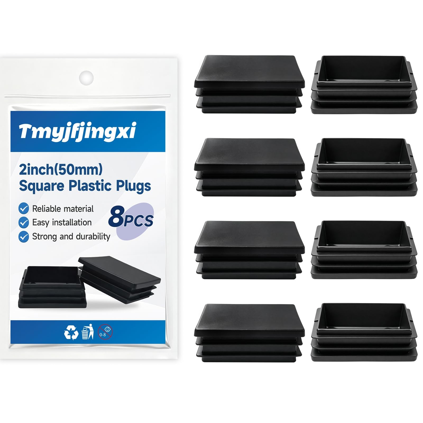 Tmyjfjingxi 8Pack 2x2 Black Square Tubing End Cap Plastic 2inch(8pack),