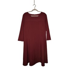 TALBOTS $149 Burgundy 3/4 Sleeve Crepe Fit & Flare Midi Dress Size 16
