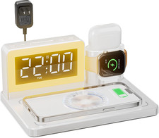 Wireless Fast Charging Station - 7 in 1 Alarm Clock with Wireless Charger Stand