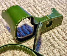 Canon EOS R Genuine Leather Half Case plus Matching Wrist Strap Green