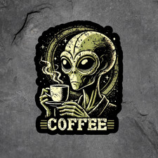 Alien Coffee Sticker Vinyl Decal Ufo Coffee Lover Laptop Window Mug Cryptid Alien Coffee Sticker Vinyl Decal Ufo Coffee Lover Laptop Window Mug Cryptid