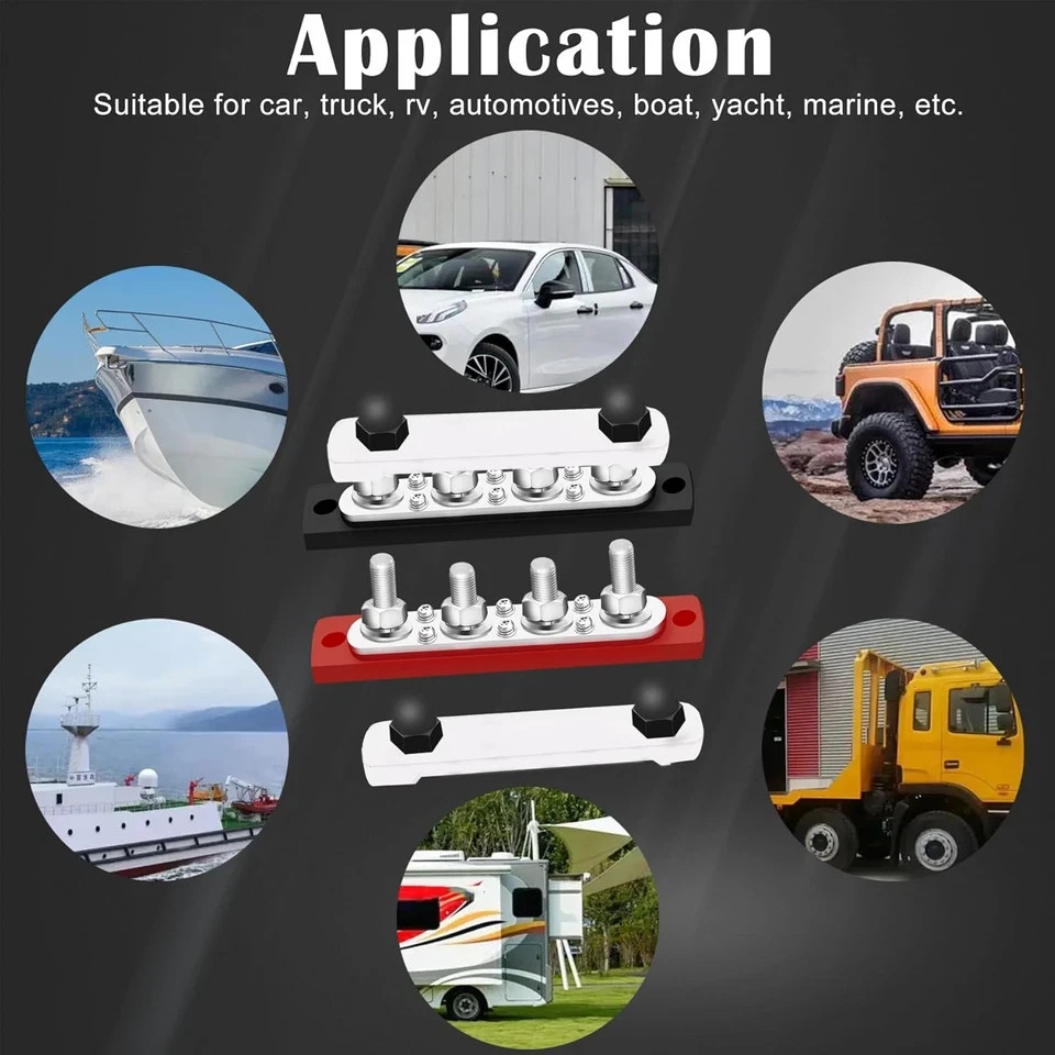 250A Bus Bar 12V Marine 5/16" Power Distribution Block Automotive Busbar Termina