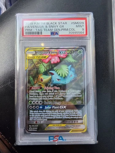 Venusaur and Snivy Gx Tag Team Sm229 Black Star Promo PSA 9 Mint