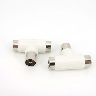 T TV Splitter Aerial Coaxial Cable Male Plug to 2 Female Jack Antenna Connector