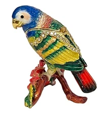 Parrot with Hibiscus Flower Jeweled Trinket Box, Beautiful NIB