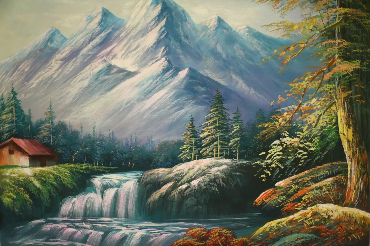 Handmade Realistic Landscape Art Painting Lake River Mountain Art