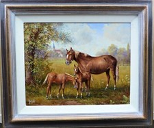 Ölgemälde auf Malkarton Pferdefamilie Sign. Sigmar Jugelt ☀️☀️☀️